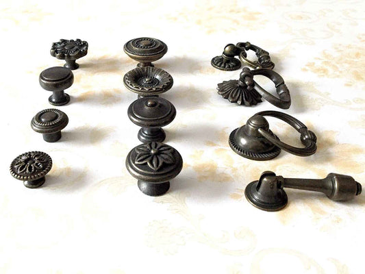 Vintage Drawer Knobs & Drop Ring Pulls - Antique Bronze | LynnsHardware