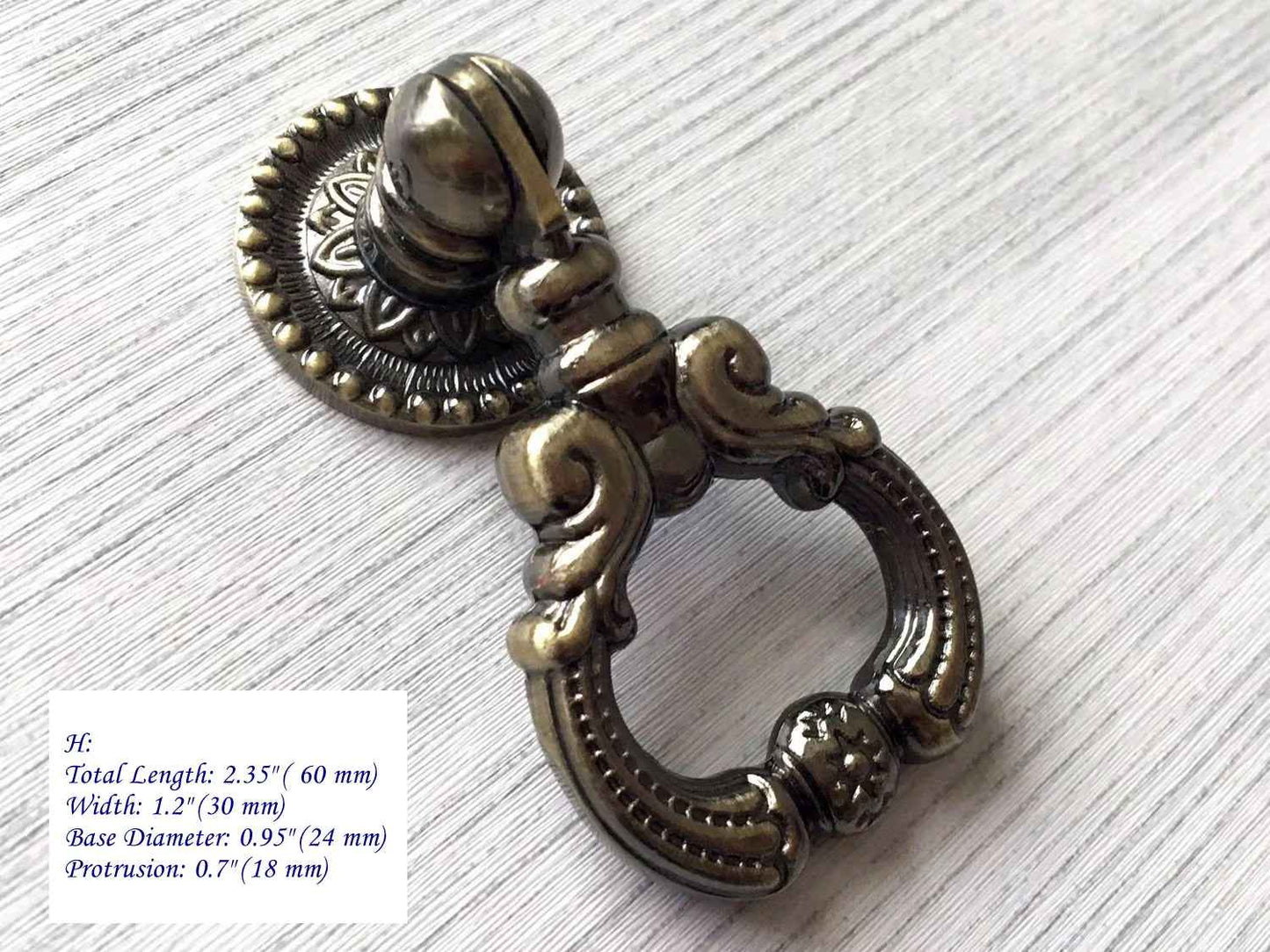 Antique Bronze Pendant Drop Ring Knobs | Vintage Cabinet Hardware