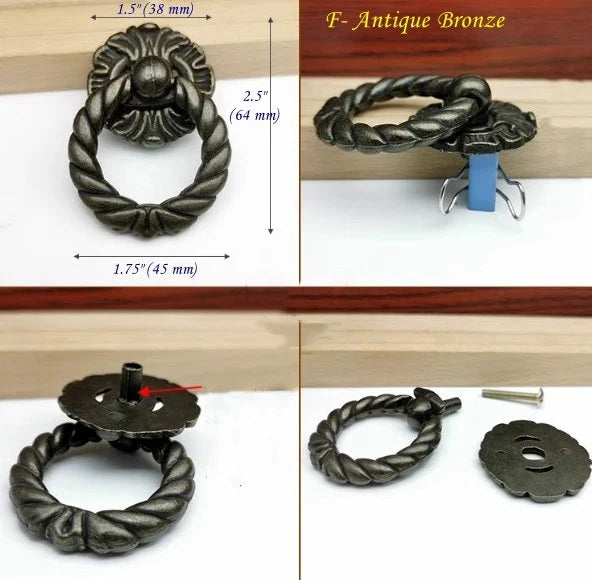 Roped Antique Drawer Drop Ring Pulls Hardware Vintage Style