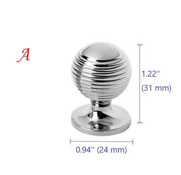 Beehive Brass Cabinet Pulls and Knobs, Polished Gold and Chrome, Luxurious