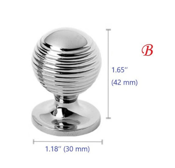 Beehive Brass Cabinet Pulls and Knobs, Polished Gold and Chrome, Luxurious