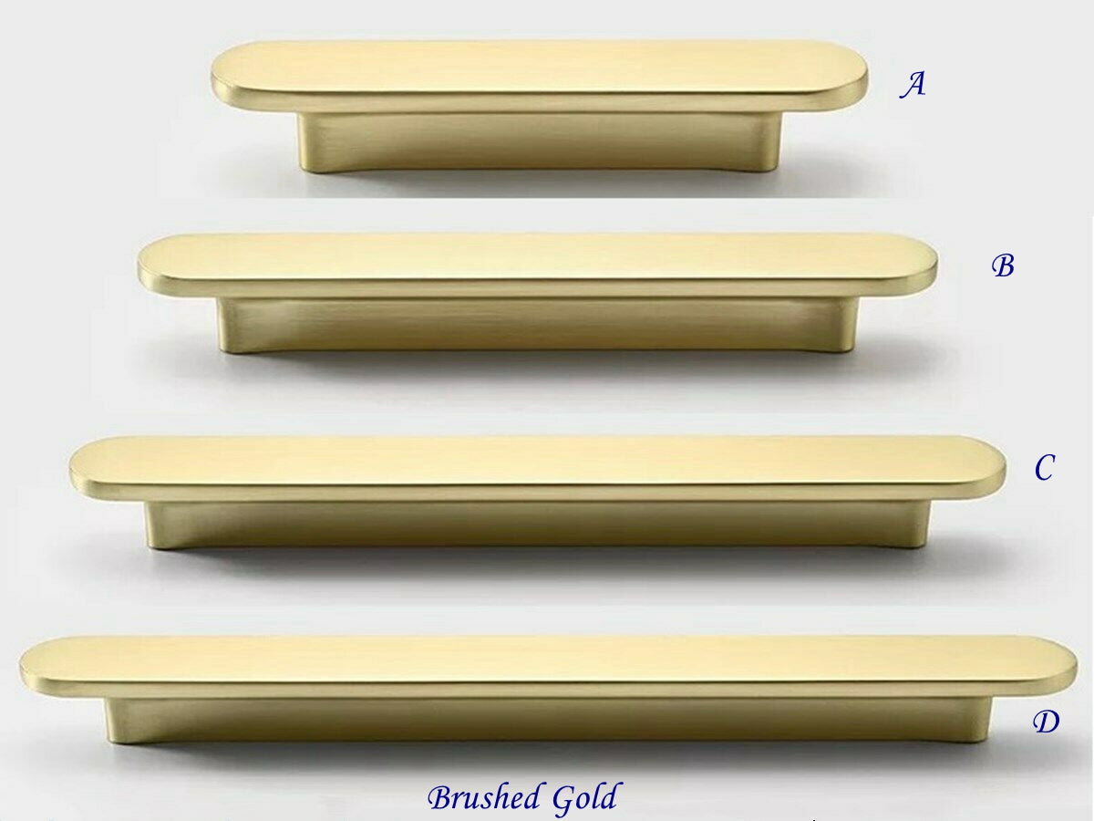 Flat Cabinet Pull Handles, Round Ends, Brushed Nickel, Brushed Gold, Black