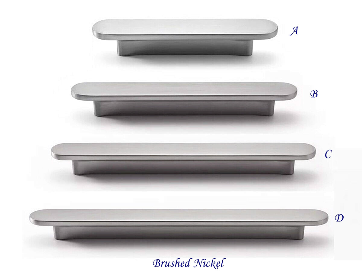 Flat Cabinet Pull Handles, Round Ends, Brushed Nickel, Brushed Gold, Black