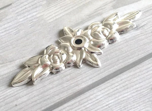 Silver Floral Backplate for Cabinet Drawer Pulls Lynns Hardware