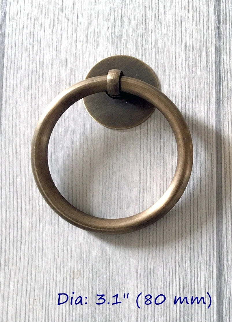 Poignée de commode en laiton, bouton de tiroir à anneau, bronze antique, non laqué