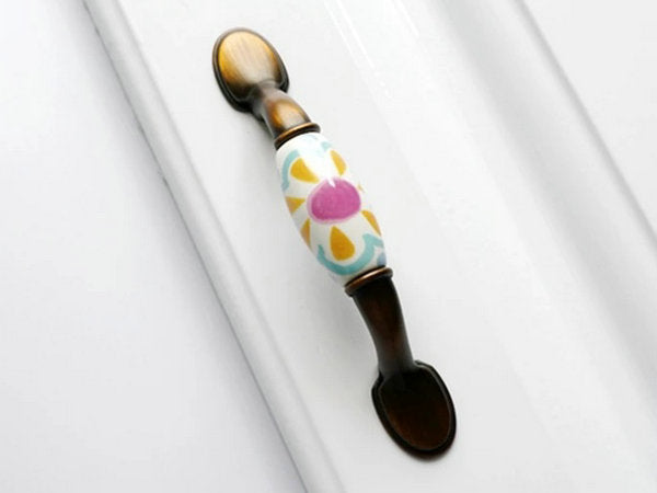 Colorful Porcelain Drawer Pulls, 3" 3.75" Centers, 4 Designs