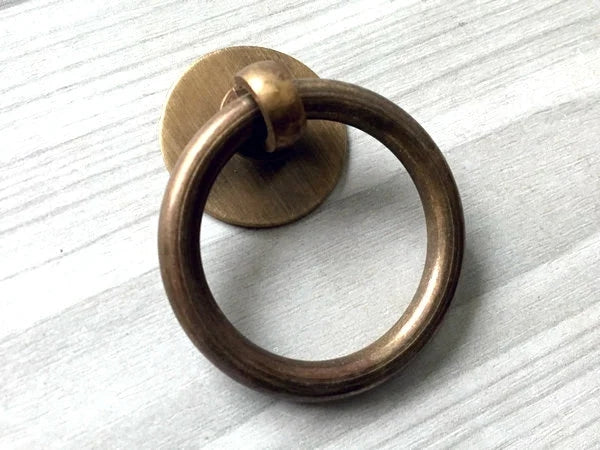 Poignée de commode en laiton, bouton de tiroir à anneau, bronze antique, non laqué