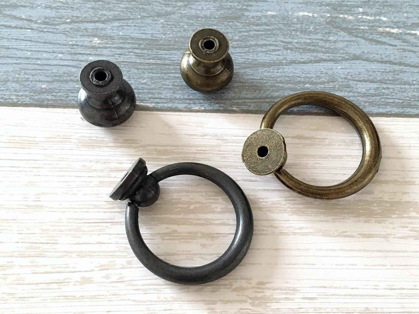 Tiny Drawer Knobs & Drop Ring Pull - Antique Bronze/Black