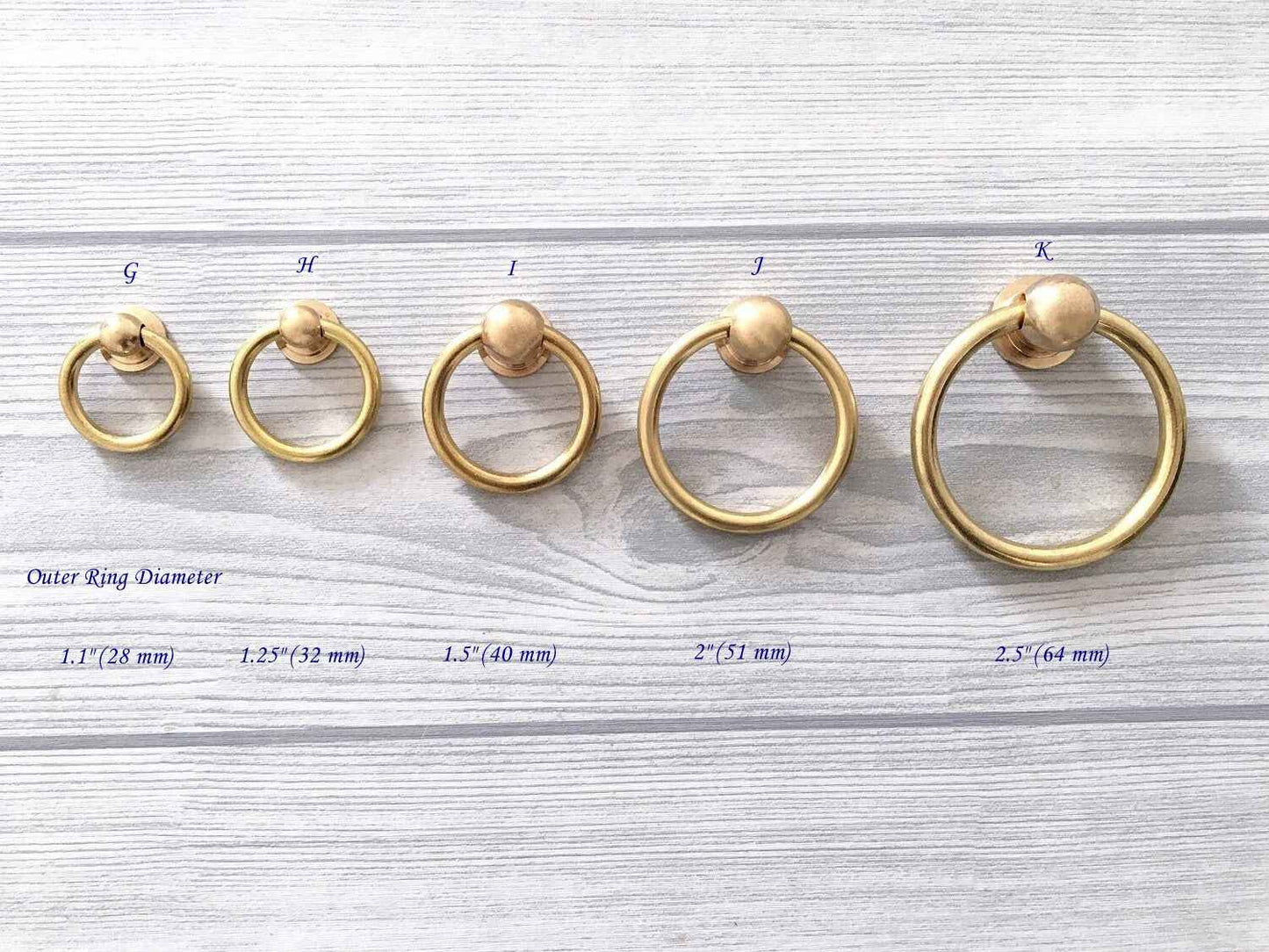 Unlaquered Brass Cabinet Drop Ring Pulls & Small Ball Knobs