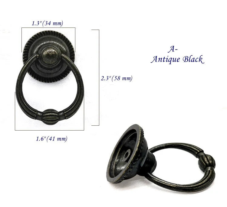 Vintage Style Antique Black Drop Ring Pull Drawer Knob Hardware