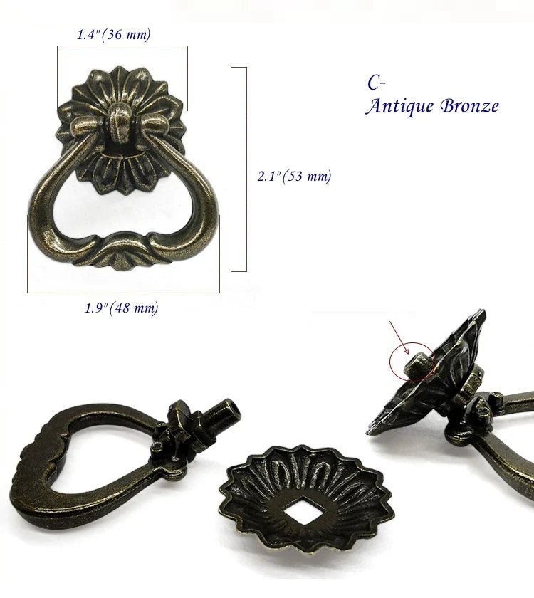 Vintage Style Drop Knob Rings Drawer Pulls Dresser Hardware