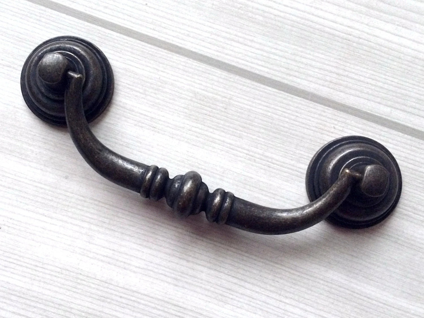 4-1/4 Inch Centers Drawer Pulls Antique Bronze Silver Bail Handle 4.25 Holes