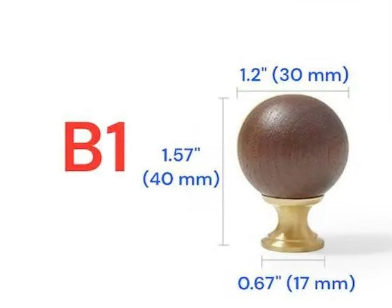 Walnut Brass Ball Drawer Knobs Kitchen Cabinet Pulls