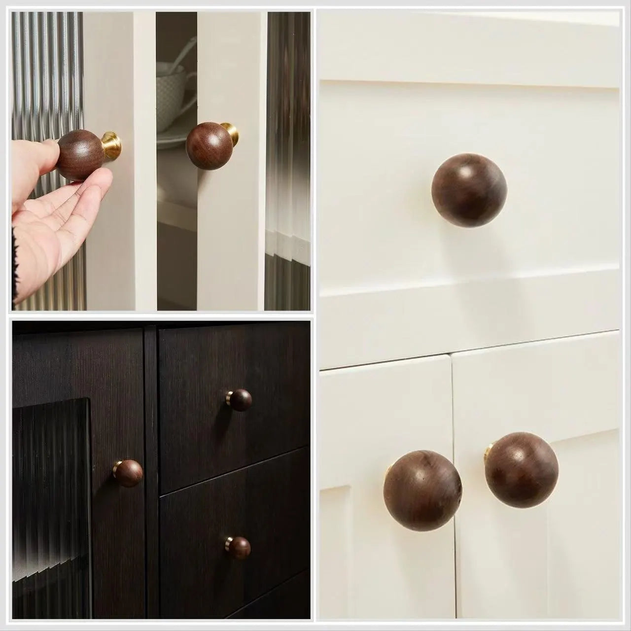 Walnut Brass Drawer Knobs Kitchen Cabinet Hardware