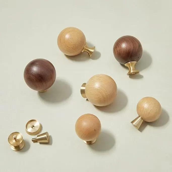 walnut and beech Cabinet Ball Knobs for muji style decor