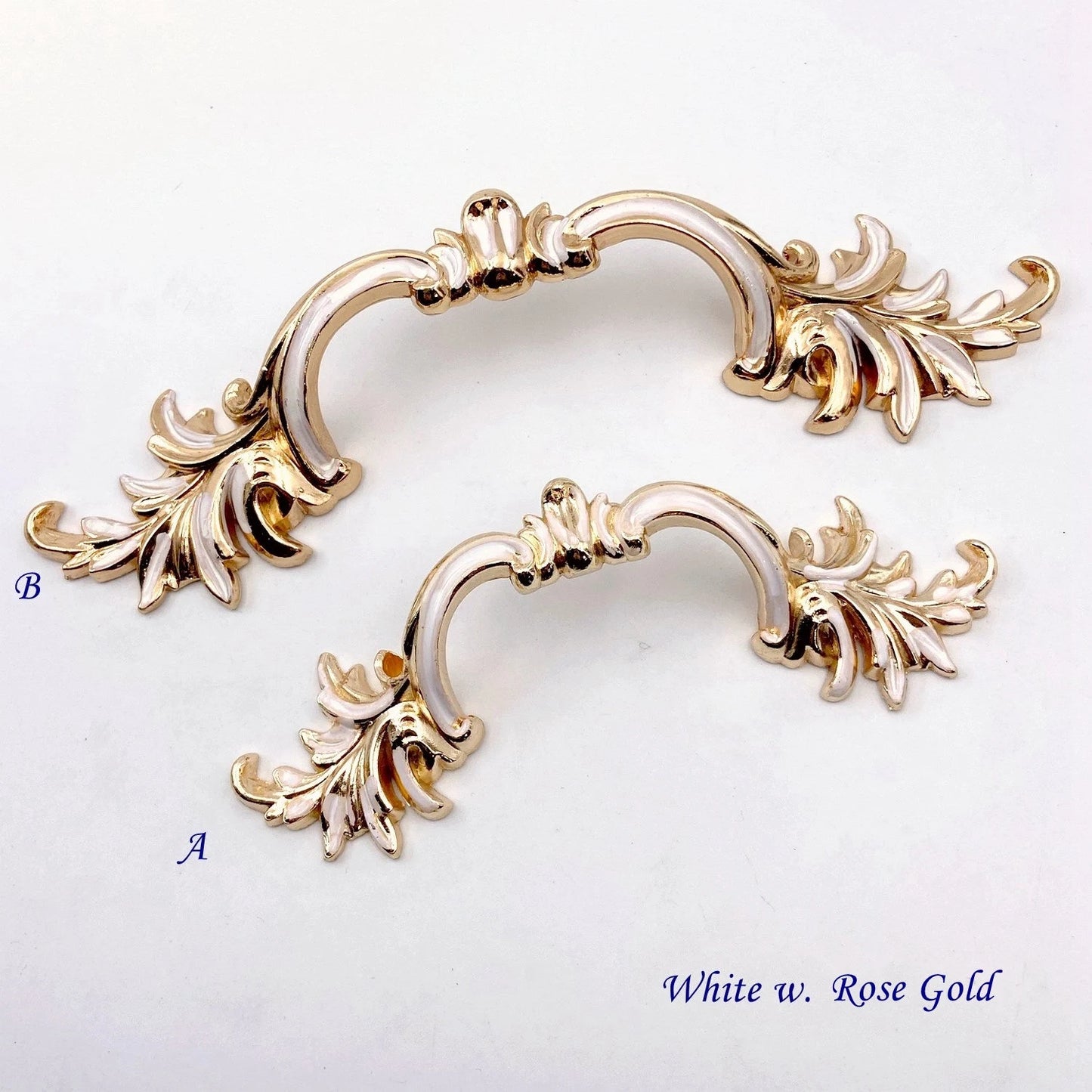 2.5" 3.75" Leafy Drawer Pull Handles, Antique Silver Bronze White Rose Gold, French Provincial Hardware 64 96 mm