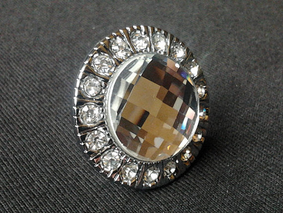 Gold Silver Glass Crystal Dresser Drawer Knob, Cabinet Pull, Shiny Clear Diamond Cut