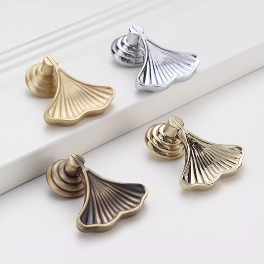 Ginkgo Leaf Drop Drawer Pulls, Solid Brass Pendant Cabinet Knobs, Nickel Gold Chrome Antique Brass