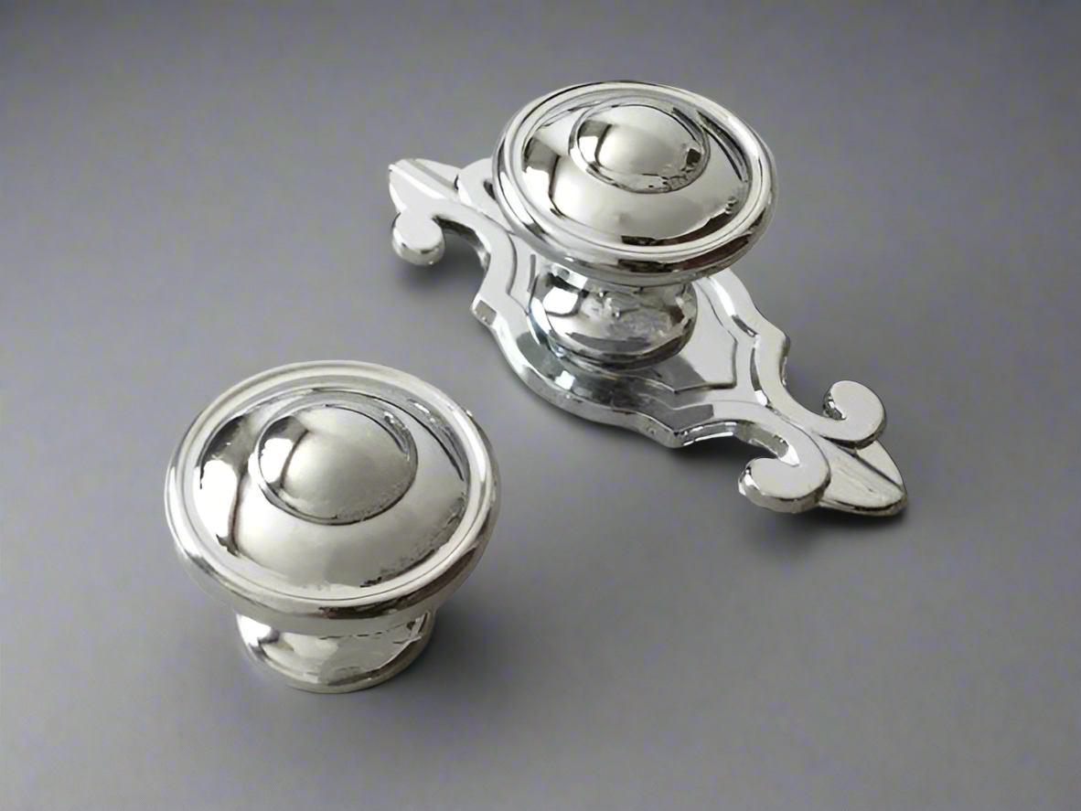 Polished Chrome Cabinet Knobs with Backplates, Modern Kitchen Hardware - LynnsHardware