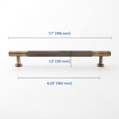 Fluted Brass Cabinet Pulls 96 128 160 224 256 320 mm, Antique Bronze Knurled Kitchen Hardware