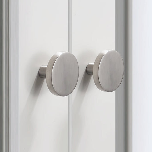 Brass Circle Knobs, Brushed Nickel, Minimalist Kitchen Cabinet Hardware