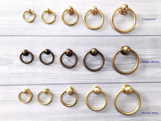 Ring Pulls Mini Knobs with Pull Rings Brass Bronze Unlaquered