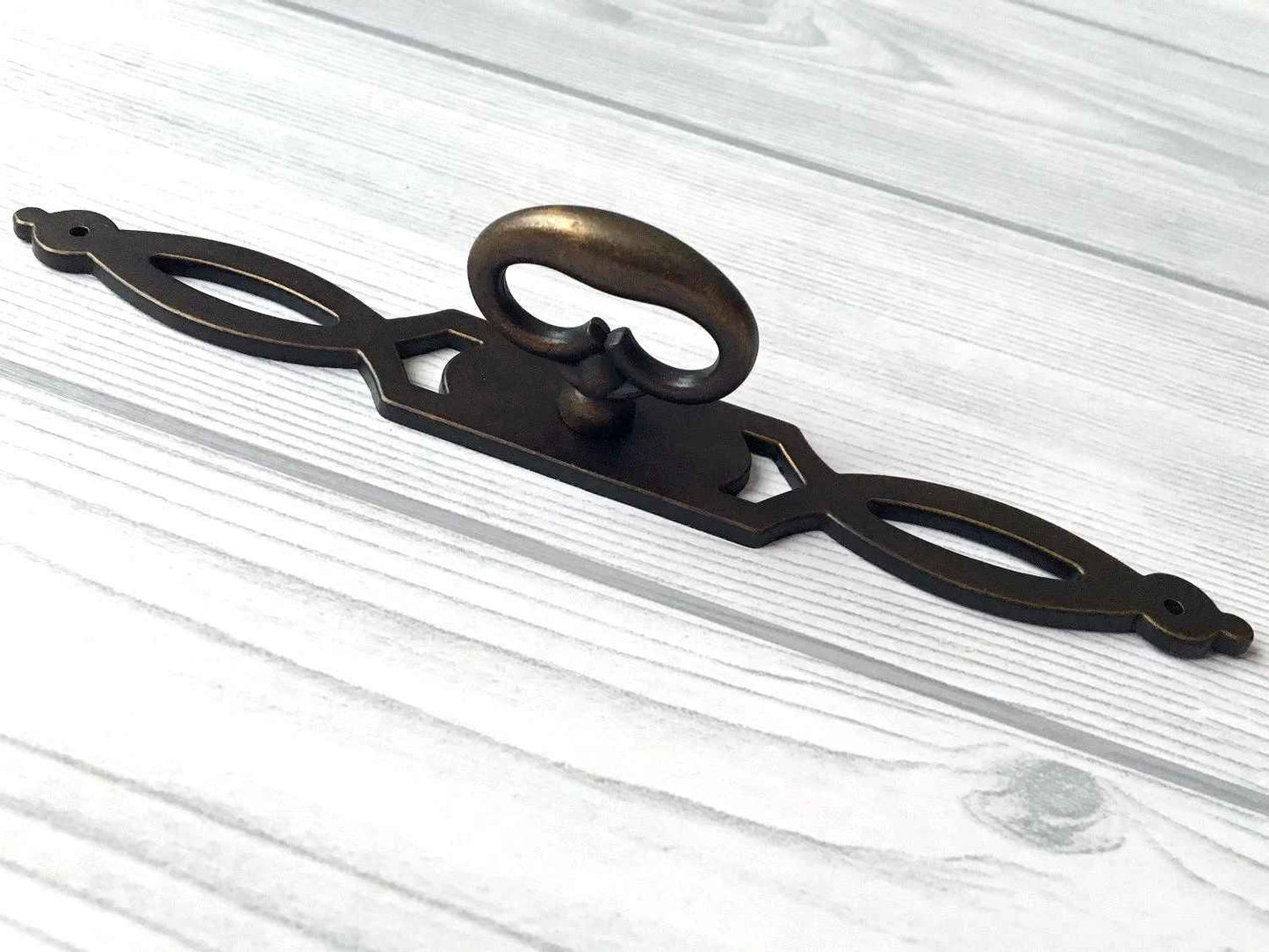 Vintage Look Antique Bronze Ring Drawer Pull with Backplate