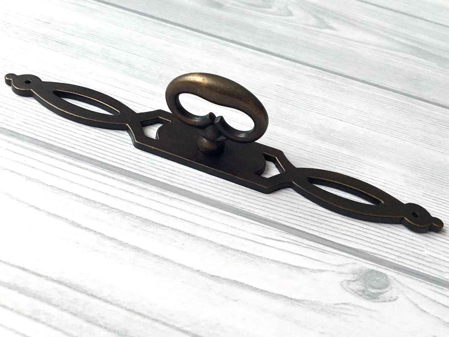 Vintage Look Antique Bronze Ring Drawer Pull with Backplate