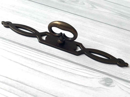 Vintage Look Antique Bronze Ring Drawer Pull with Backplate