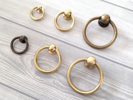 Ring Pulls Mini Knobs with Pull Rings Brass Bronze Unlaquered