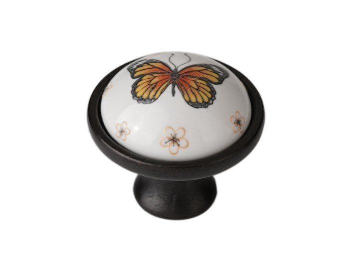 3.75" Butterfly Ceramic Cupboard Pull & Kitchen Knob, Decorative Porcelain Cabinet Hardware