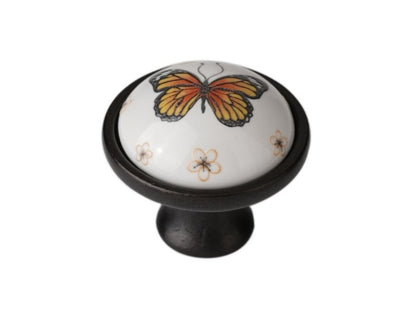3.75" Butterfly Ceramic Cupboard Pull & Kitchen Knob, Decorative Porcelain Cabinet Hardware