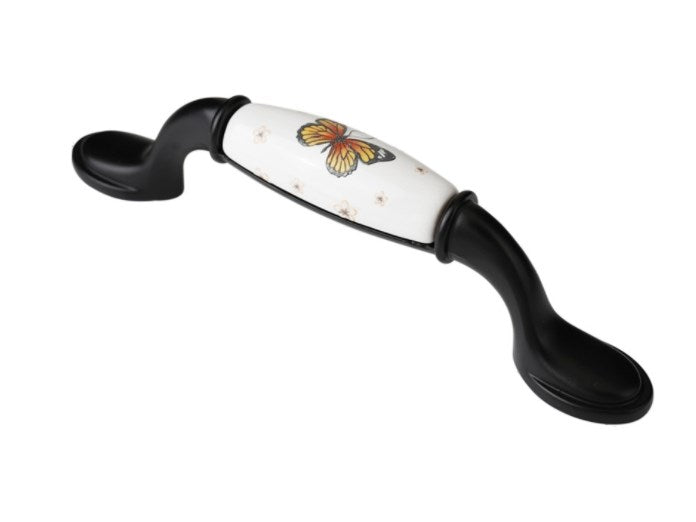 3.75" Butterfly Ceramic Cupboard Pull & Kitchen Knob, Decorative Porcelain Cabinet Hardware