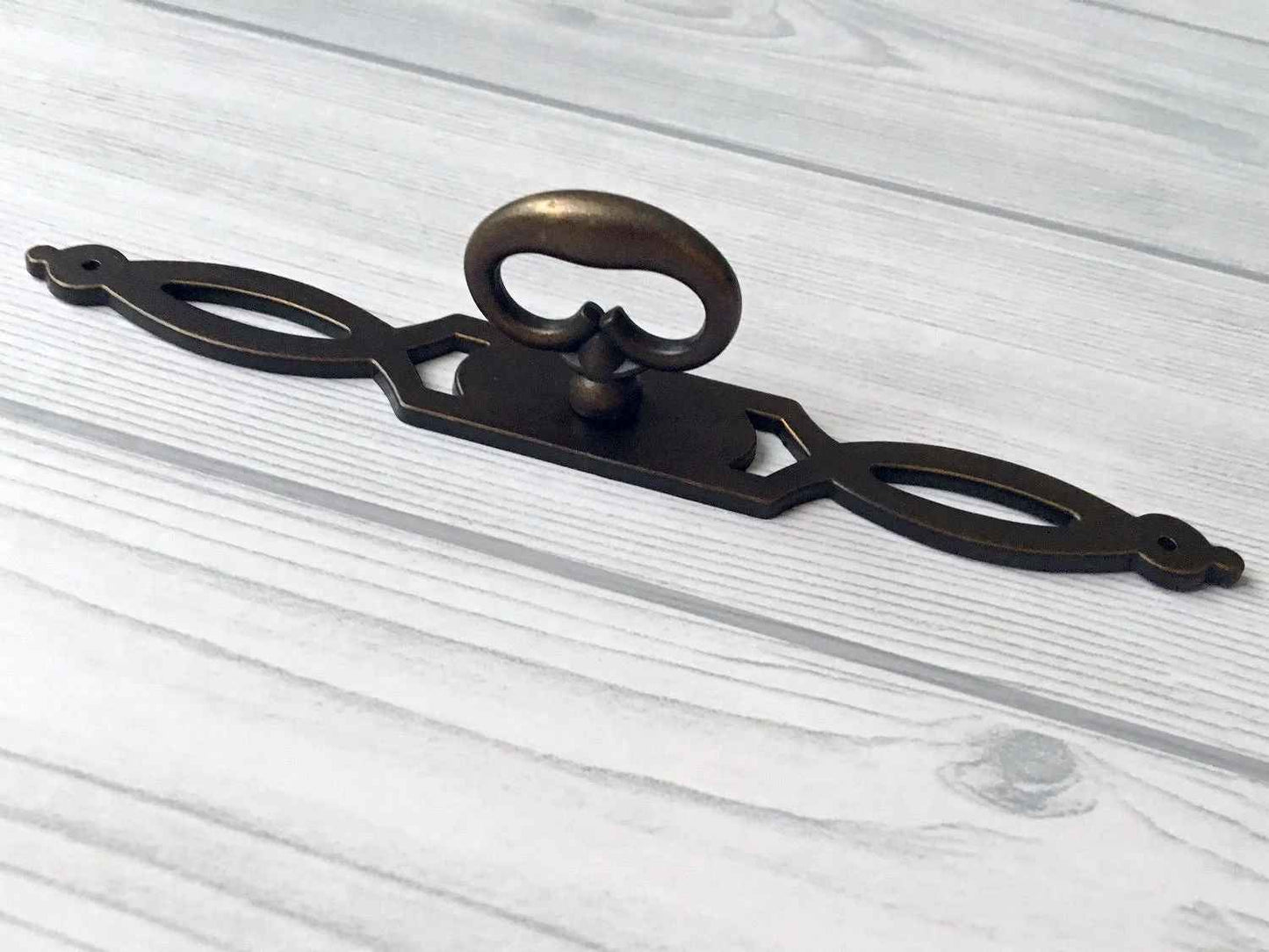 Vintage Look Antique Bronze Ring Drawer Pull with Backplate