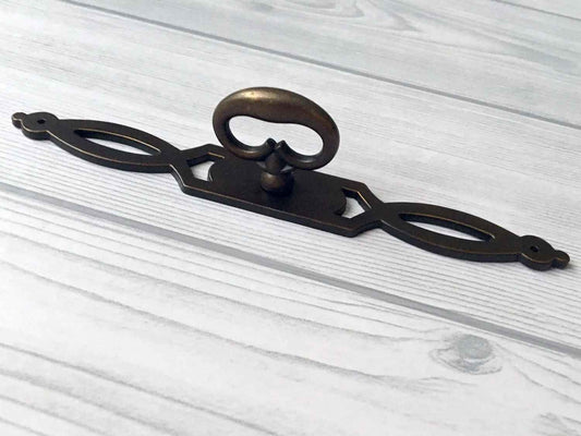 Vintage Look Antique Bronze Ring Drawer Pull with Backplate