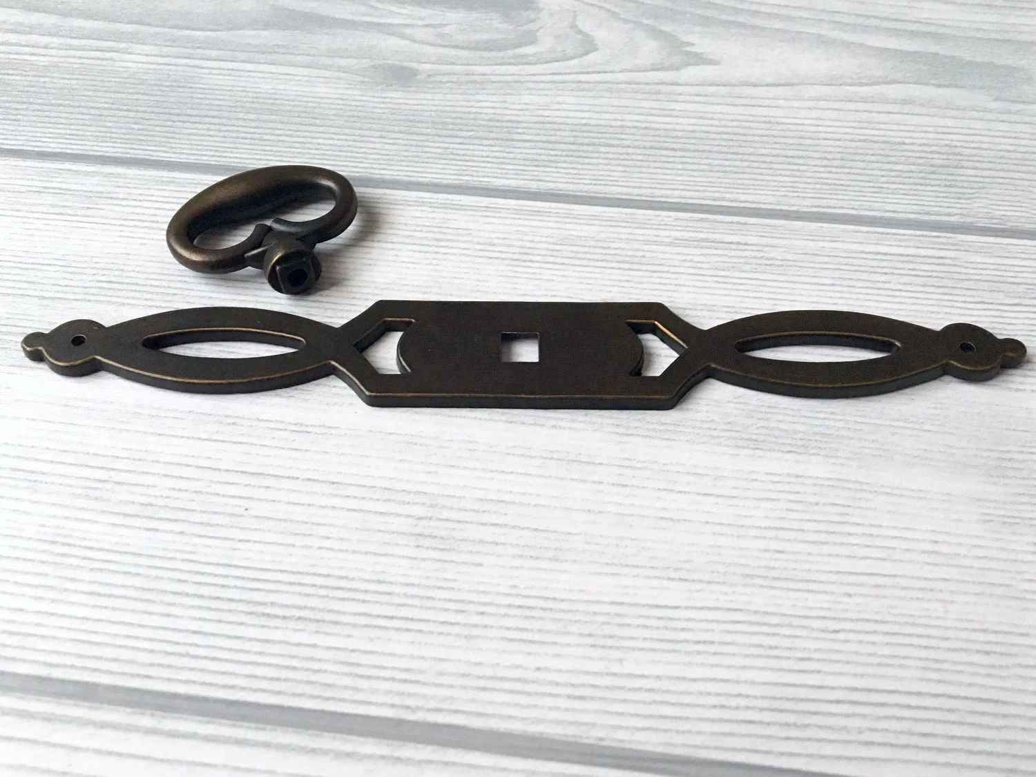 Vintage Look Antique Bronze Ring Drawer Pull with Backplate