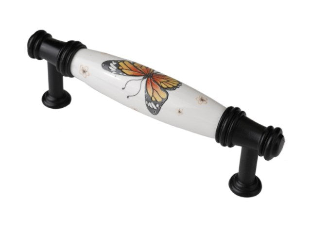 3.75" Butterfly Ceramic Cupboard Pull & Kitchen Knob, Decorative Porcelain Cabinet Hardware