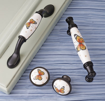 3.75" Butterfly Ceramic Cupboard Pull & Kitchen Knob, Decorative Porcelain Cabinet Hardware