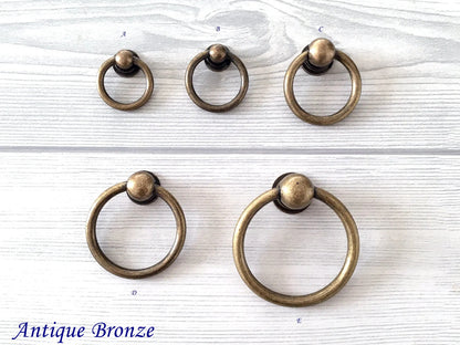 Ring Pull Brass Drop Knob Handles Bronze Unlaquered Vintage Style