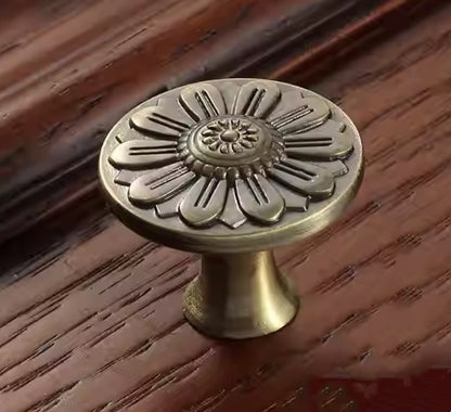 Aged Bronze Floral Cabinet Pull with Backplate - French Country