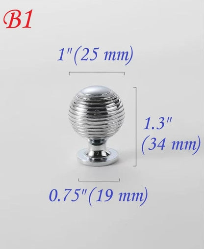 1 inch Silver Beehive Brass Knob Cabinet Hardware Ball Drawer Pulls Polished Chrome 25 mm