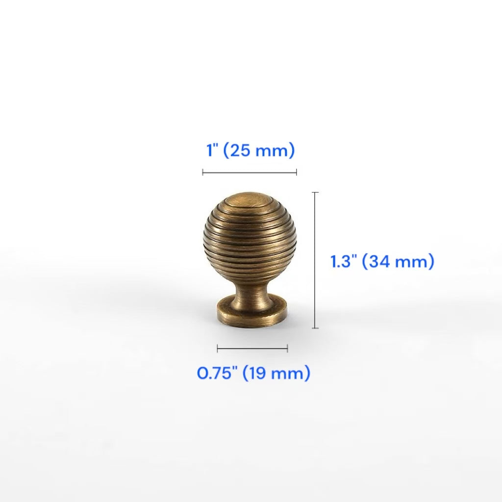 1 Inch Brass Ball Knobs Aged Bronze Beehive Cabinet Door Pulls Dresser Handles 25 mm Hardware
