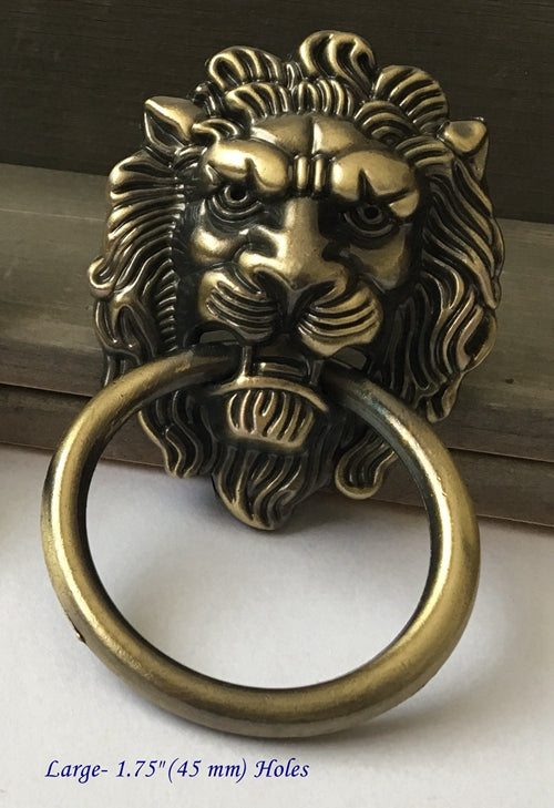 1.25" 1.75" Lion Head Drop Ring Pull - Antique Bronze