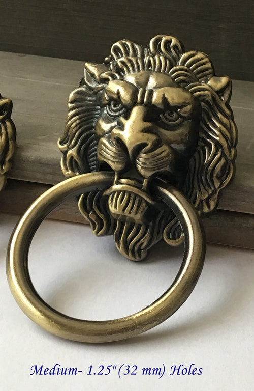 1.25" 1.75" Lion Head Drop Ring Pull - Antique Bronze
