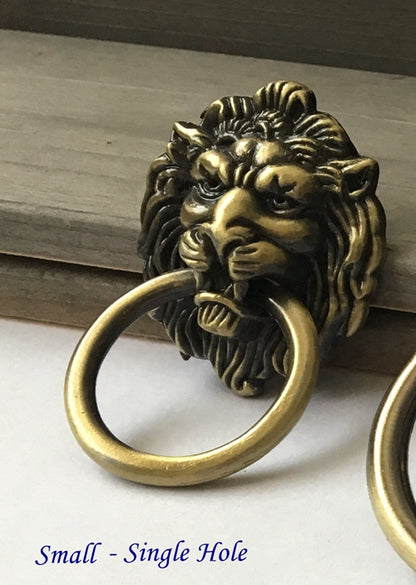 1.25" 1.75" Lion Head Drop Ring Pull - Antique Bronze