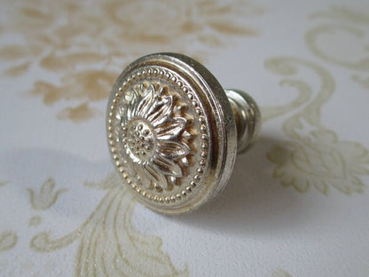 Shabby Chic Dresser Drawer Knob, Floral Cabinet Pull Handle, Antique Silver, French Country Style