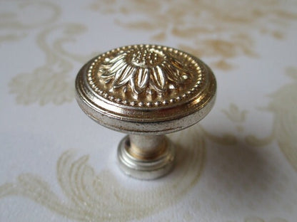 Shabby Chic Dresser Drawer Knob, Floral Cabinet Pull Handle, Antique Silver, French Country Style