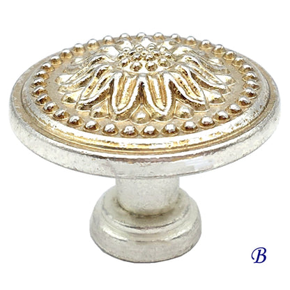 French Provincial Floral Leafy Knobs & Drawer Pulls, Antique Silver, 1.75" 2.5" 3" C-C