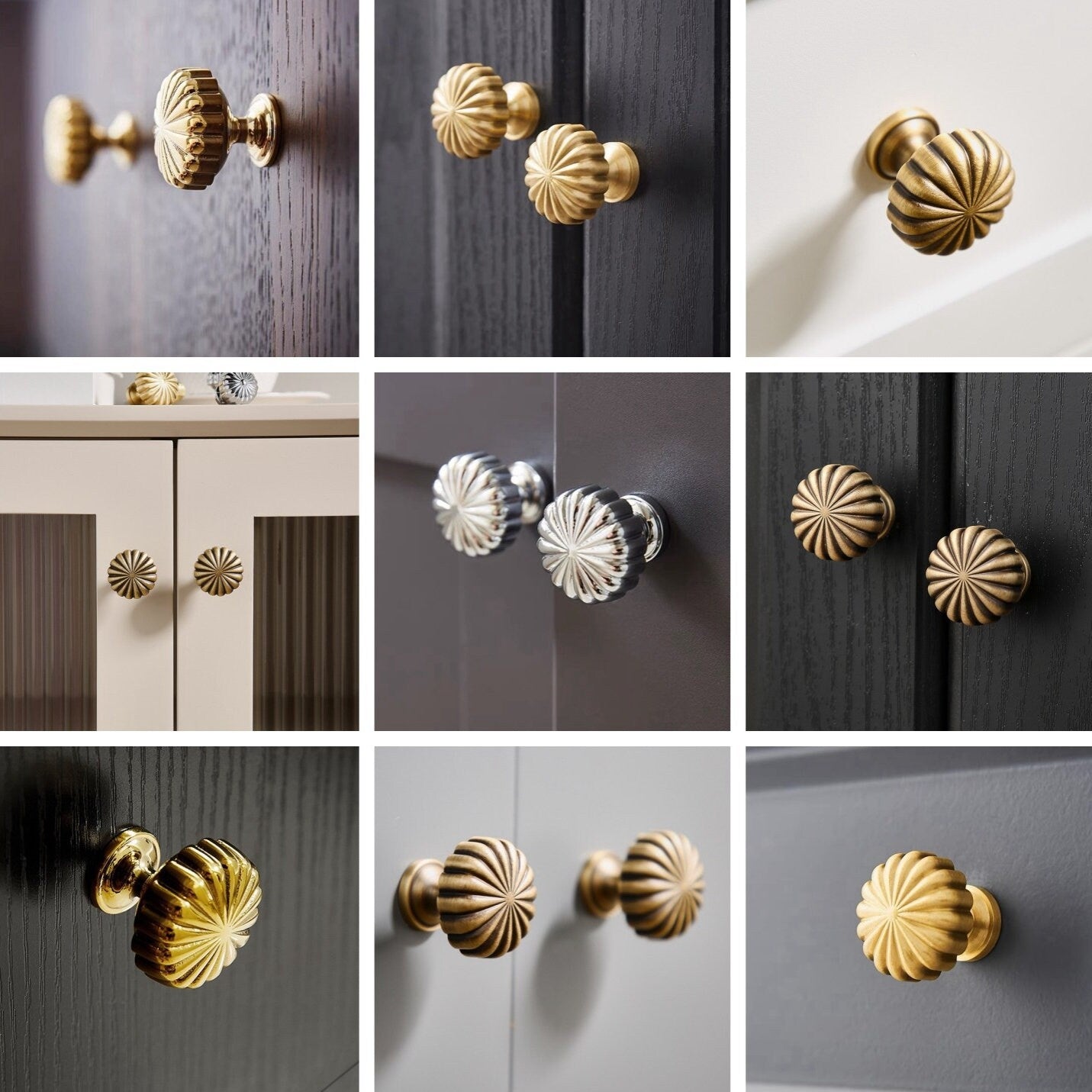 Brass Pumpkin Cabinet Knob, Gold Chrome Antique Bronze