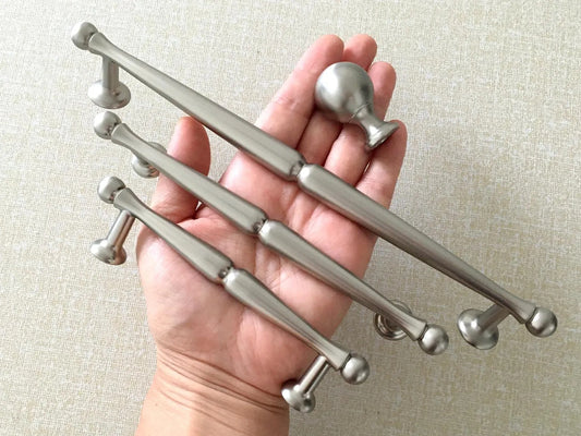 Brushed Nickel Cabinet Bar Handles, Kitchen Hardware, 3.75" 5" 7.5" Centers